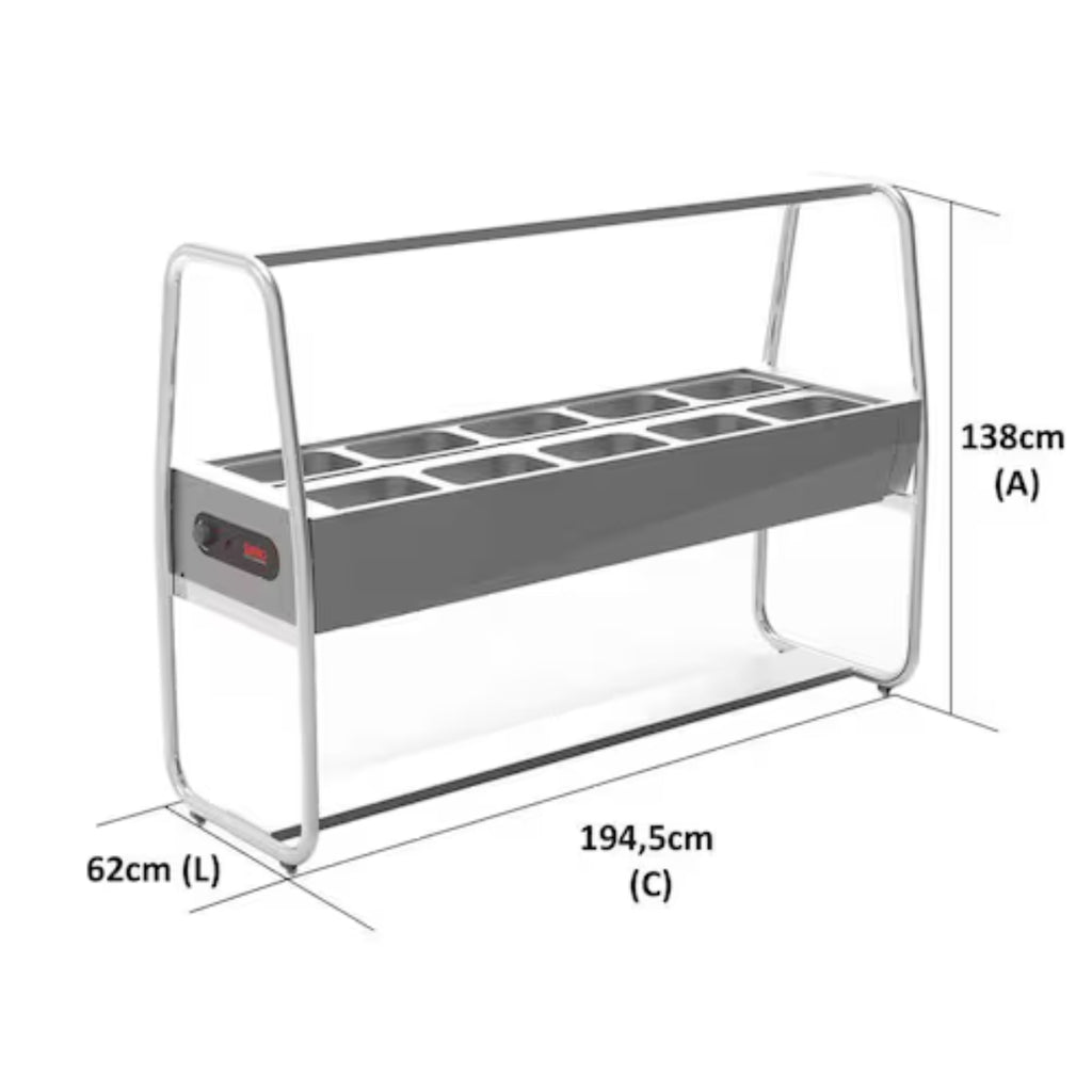 Buffet térmico aquecido 10 cubas com tampa 127V SARO